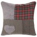 PATCHWORK TWEED/WOOL TARTAN HEART 18 INCH BROWN LATTE OR SILVER CUSHION COVER   322291637528